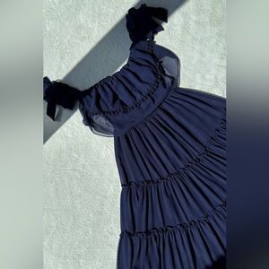 MISA Los Angeles | Micaela Off-Shoulder Midi Dress - Navy Blue